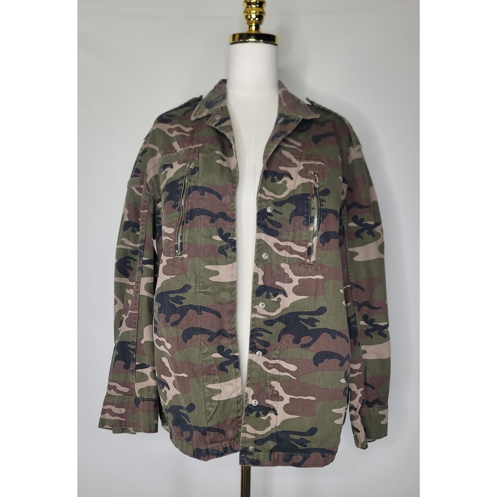 Topshop Petite Camo Military Jacket Women's US 8 Snap Front Utility